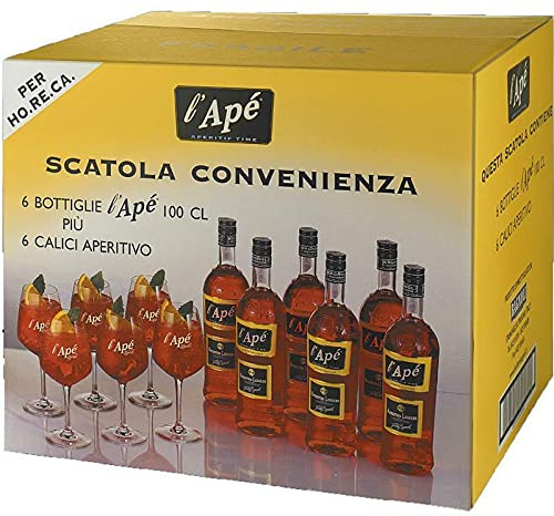 APERITIVE APE' 6 BOUTEILLES DE 1 LT AVEC 6 CALCIES DE VERRE DE SPRITZ