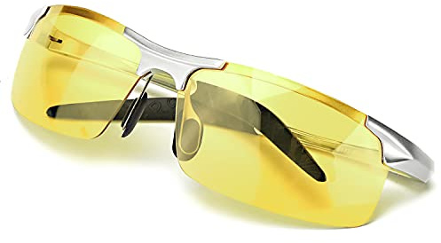 TJUTR Fotokromiska nattglasögon för män för körning, polariserade anti-bländningslins för nattkörning säkerhet dag och natt, Silverram/gul fotokromatisk lins, Medium