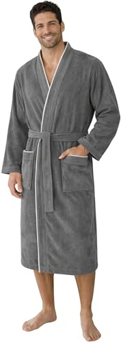 Morgenstern Bademantel Herren 100% Baumwolle Frottee Velours Saunamantel Kimono Lang für Sauna Spa Reha Pool Wellness - Oeko Tex Grau M Peer