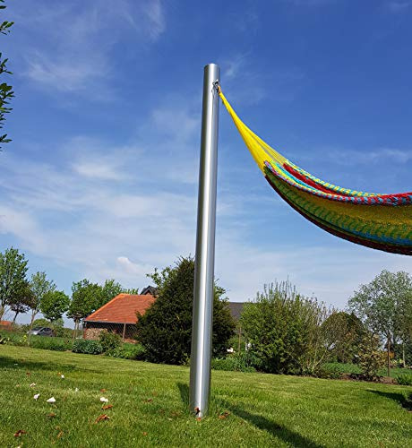 Toldoro® Hängmattor mast rostfritt stål rostfri och väderbeständig Ø 70 x 3 mm med ögla – längd 1,85 m – lämplig som hängmatta, upphängning i trädgård/hängmatta, hängmatta