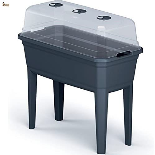 BricoLoco Huerto urbano jardinera rectangular de plástico para terraza. Para niños y adultos. Cubierta tapa invernadero. Alta con patas. Color antracita. 42 litros. (Jardinera)