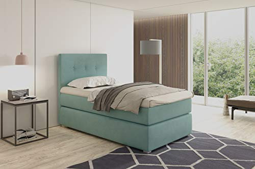 KREATIVE FURNITURE & DESIGN Boxspringbett 80x200 mit Bettkasten - Einzelbett mit Bonell-Matratze und Topper - Bett mit Kopfteil für Ihr Schlafzimmer (Hellgrün)