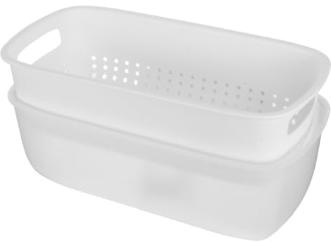 Luxshiny Rice Washing Bowl Colander with Sink Strainer Basket | Double Layer Vegetable Washing Basket For Kitchen Sink Fruit Rice Pasta Drainage And Food Preparation White