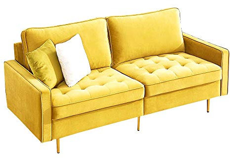 ZYLOYAL10 Modernes Sofa aus Samtstoff, 2-Sitzer 177cm Polstersofa mit Armlehnen, Modernes Samtstoff Sofa, Leicht Aufzubauen, Stabil und Pflegeleicht, Verwendung In Kleinen Wohnungen (Samt, Gelb)