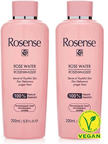 Rosense Agua de rosas 2 x 200 ml – tónico facial hidratante para limpieza facial 100% natural vegano