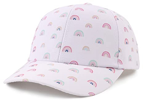 Baseballkappe für Mädchen, niedlicher Sonnenhut, verstellbare Trucker-Hüte für Kleinkinder, Regenbogen-Blumenmuster, Pferdeschwanz-Kappen, Frühling Sommer, Regenbogenweiß, 4-8 Jahre