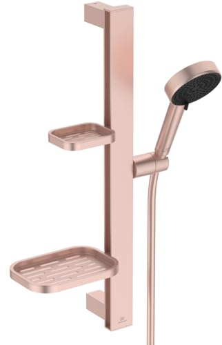 Ideal Standard Idealrain Alu+ Brausekombination, Wassersparender Duschkopf mit zwei Strahlarten (SilkRain und Rain) und verstellbaren Ablagen – Rosé (349x157x600 mm)