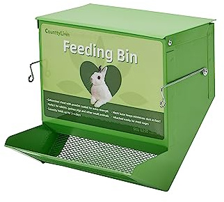 CounttyLivin Metal Small Animal Feeder with Lid, Heavy Duty, Large Capacity Food Dispenser, Great for Rabbits, Guinea Pigs, Chinchillas and Other Small Animals (7.4 inch, Green)