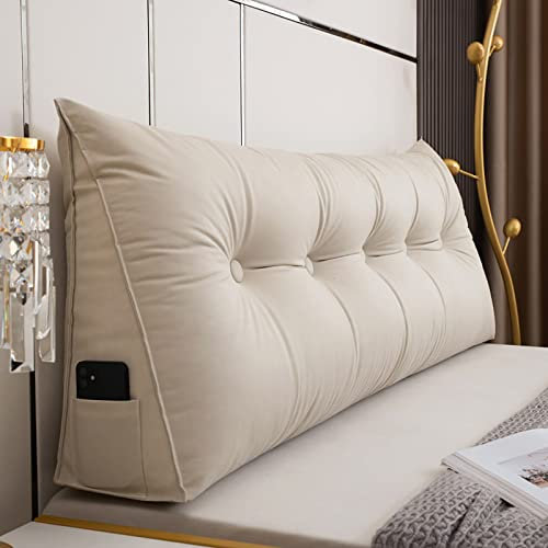 Rückenkissen für Sofa Bett Rückenlehne, Groß Rückenlehne Lesekissen, Perfekt als Unterstützend Rückenkissen Bett Lendenkissen Wandkissen Abnehmbarem (Beige, 150x50cm)