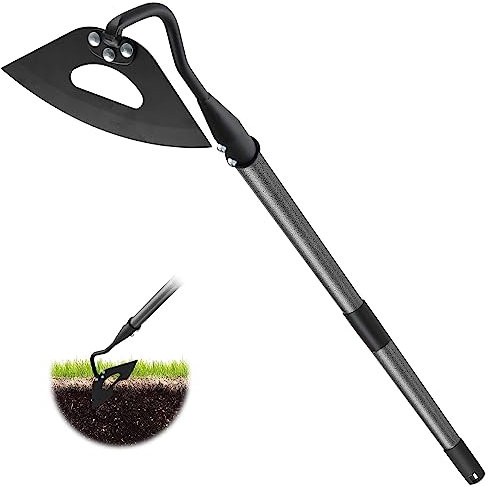 Zappa da giardino, zappa da giardino con manico 140 cm, zappa cava indurita, per diserbo, allentare il terreno, scavare, piante, scanalature, pratico strumento di rimozione delle erbacce