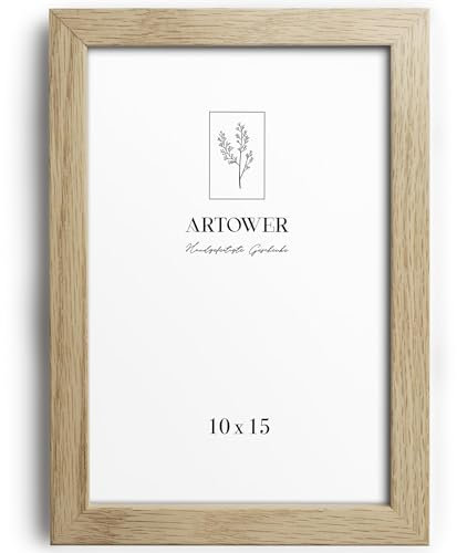 artower® Cadre Photo Bois Сhêne 10x15cm | Cadre avec Verre Acrylique Transparent 10 x 15 cm | Petit Tableau 10x15 | Mural Salon, Chambre, Décoration Dessin, Diplôme ou Cadeau d’Anniversaire