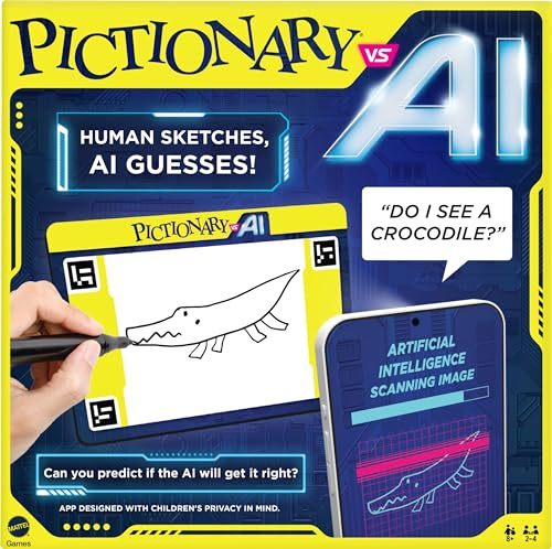 Mattel Games Pictionary Vs. AI Familienspiel für Spieleabende mit Kindern, Erwachsenen und Familien mit künstlicher Intelligenz für 2-4 Spieler