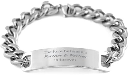 CHERLINKS Partner And Partner Cuban Chain Stainless Steel Bracelet, The Love Between A Partner And Partner, Birthday Christmas Gifts Motivational Engraved Bracelet Silver Jewelry For Men Women