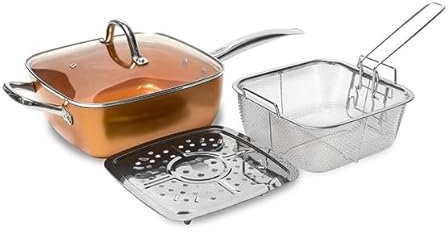 Royal Swiss Poêle Multifonction 5-en-1 avec Couvercle & Accessoires Friteuse a l'huile 6L,28cm – Revêtement Céramique Antiadhésif Sans PFOA – Compatible Induction, Gaz, Électrique & Four