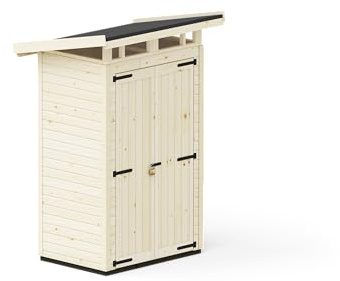 Upyard Abri de Jardin Strongbox S - Robuste Cabane à Outils en Bois avec Fondations Imprégnées et Toit en Plastique Extra-Résistant, 127x87 cm, Naturel