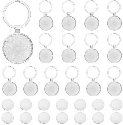 DICOSMETIC Lot de 15 porte-clés avec plateau de 30 mm en alliage de platine - Cabochon vierge avec porte-clés - Kit de fabrication de porte-clés pour résine photo - Artisanat personnalisé