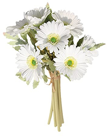 Set di 7 Fiori di Margherite Gerbera in Lattice Artificiale, Fiori Finti Multicolori Bouquet di Fiori di Simulazione per la Decorazione della Cucina di Casa, Fiori di Crisantemo Margherita in(Bianco)