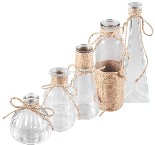 Amosfun 5piezas Jarrones De Transparente con Diseño y Cuerda para Decoración del para Flores y Secas para Sala y