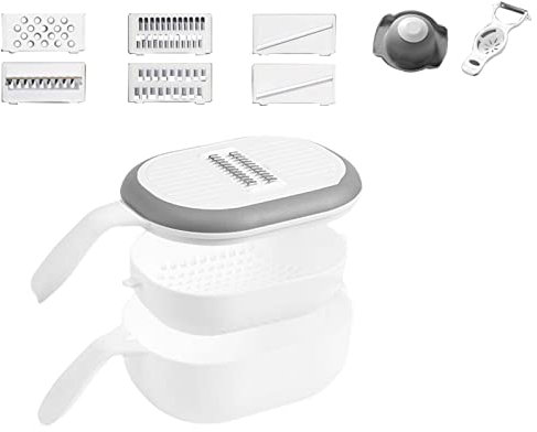 Duiaynke Gemüsehobel Gemüsehobel Reibe Kartoffelschneider Lebensmittelschneider Mandoline Slicer Cutter Reibe Gemüsehobel Zwiebelschneider für Obst (weiß)
