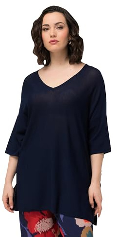 Ulla popkar, kvinnor, stora storlekar, tröjor, oversized, V-hals, halvärm, blå, 54/56 SE