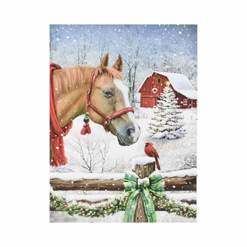 Nexos Trading LED Wandbild 30 x 40 cm Winterhof - Fotodruck Kunstdruck Leuchtbild Weihnachten Mit Batterie und Timer