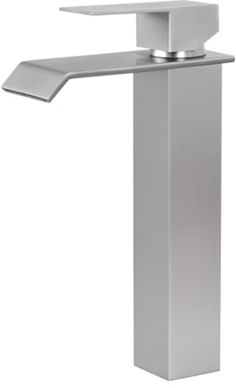 PHASAT Wasserfall Wasserhahn Bad, Hoch Wasserfall Waschtischarmatur, Moderner Mischbatterie Waschbecken für Aufsatzwaschbecken, Waschtisch Badezimmer, Gebürstetes Nickel PTMP17L