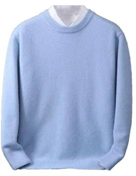 REHJJDFD Suéter casual de cachemira para hombre, cuello redondo, suéter de punto suelto para hombre, azul celeste, XL
