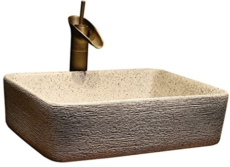 NLSOFO Lavabo sottopiano Lavabo da Bagno Lavabo da appoggio Artistico Lavandino da appoggio Utensili da Bagno Lavabo Rettangolare in Ceramica con Rubinetto Lavabo da Bagno
