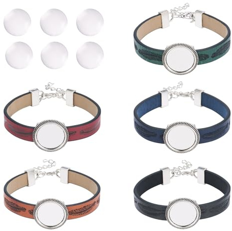 Craftdady 5 Stück PU-Leder-Armbänder, 18 mm, Glas-Cabochons, Rohlinge, Lünette, verstellbares Armband für Heimwerker, Damen, Herren, Armband, Schmuck-Set