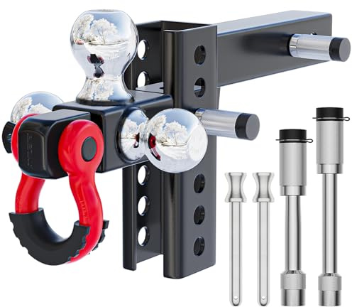 Ayleid Trailer Hitch Tri-Ball Mount with Anti-Theft Locking Hitch Pin&Hook&Rotatable Tow Shackle,Fits 2-in Receiver with 1-7/8-in,2-in,2-5/16-in Hitch Ball Adjustable with Shackle
