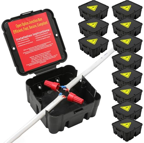 Black Open Splice Junction Box (12 Pack)，Open Splices Repair Open Splices, 5 Second Installation Splice Box, Wire Electrical Junction Box with Cover V0 Flame Retardant Rating(Highest Level) (12)