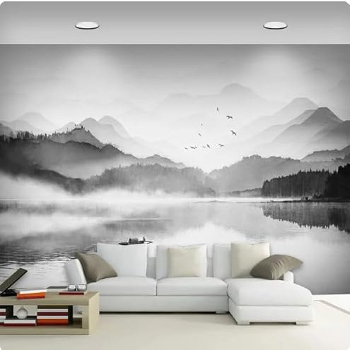 vsdhlsidgl Wandbild Tapete Schwarz-Weiß Künstlerische Landschaft Fresko Wohnzimmer Arbeitszimmer Wohnkultur Tapeten, 3D, 150x105cm
