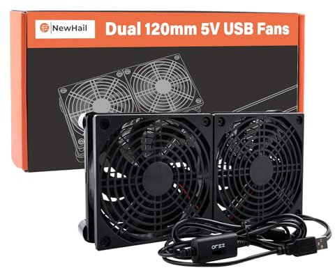 NewHail Ventilateur silencieux 2 en 1 - Double USB - 120 mm - Double roulement à billes - 5 V - 3 vitesses réglables L/M/H - Câble 190 cm