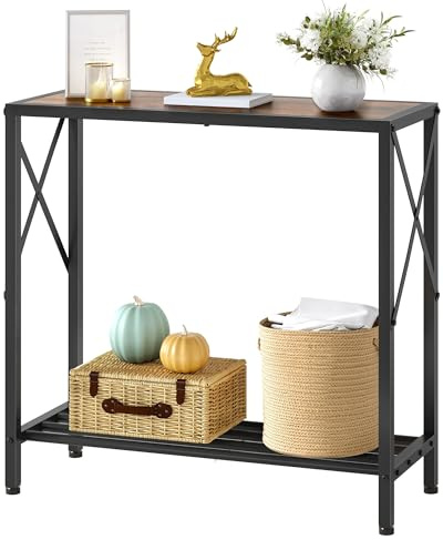 Tajsoon Console Table 28.3''L, 2 Tier Narrow Entryway Table with Open Shelves, Small Sofa Table for Living Room, Entrace, Hallway, Foyer, Corridor, Office, Rustic Brown