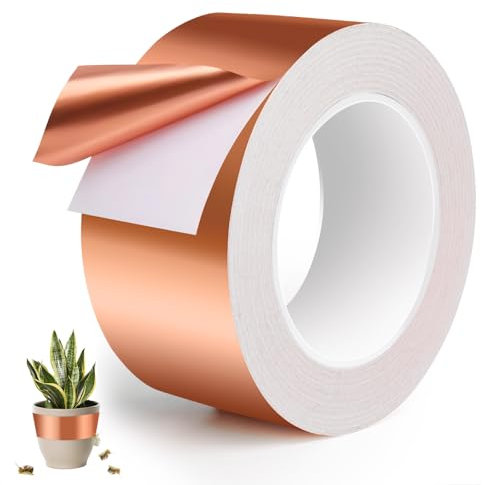 PITMT Anticaracoles y Babosas Cinta de Cobre Adhesiva, 50mm x30M Cinta de Cobre Altamente Adaptable Conductora de Lámina, Cinta Anti Caracoles Autoadhesi para Plantas de Lecho Elevado de Jardín