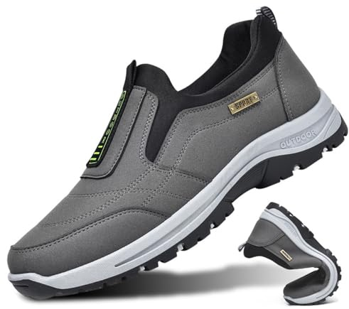 Herr slip-on sneakers diabetiker skor löparskor hallux valgus skor för svullna fötter, lätta andningsbara halkfria sneakers vandringsskor ortopediska skor, grå – 45 EU