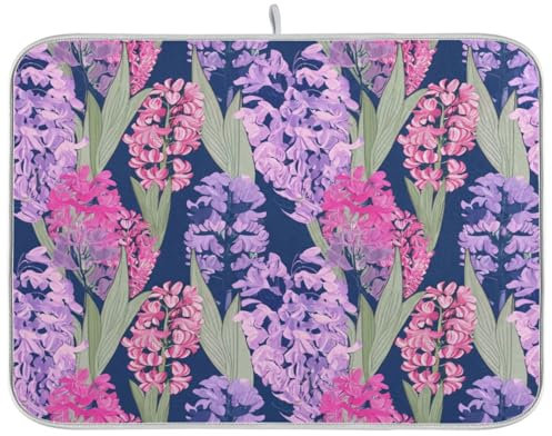 Tapete de secado de platos morado jacinto floral de 18 x 24 pulgadas