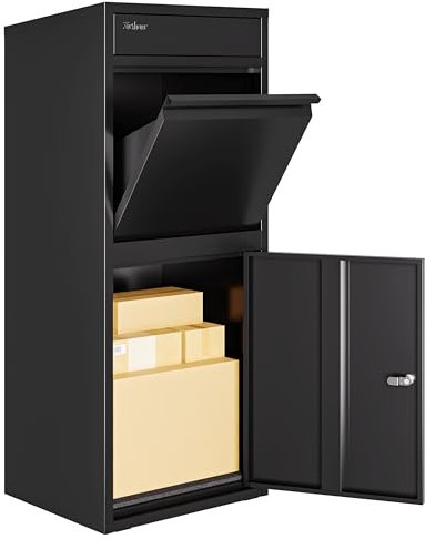 3FlexHome Phoenix Extra Large Parcel Box - Large Parcel Box Outdoor, Delivery Box with Secure Front Access, Durable, Lockable Weatherproof Parcel Drop Box For Multiple Packages (BLACK)