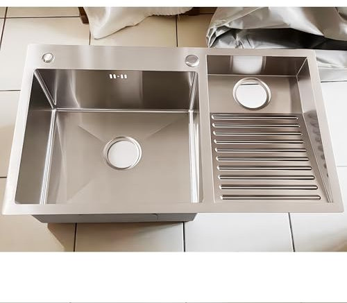 Lavabo à linge en acier inoxydable avec planche à laver intégrée, double vasque facile à nettoyer pour salle de bain, cuisine et balcon, durable et polyvalent