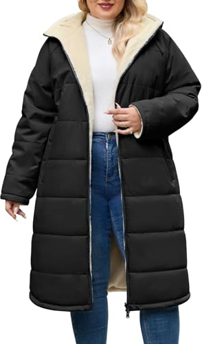 CMTOP Abrigos Mujer Invierno Largo Talla Grande, Resistente al Viento Cálido Chaqueta Reversible Abrigo, Abrigada Parka Abrigo Acolchado con Capucha y Cremallera