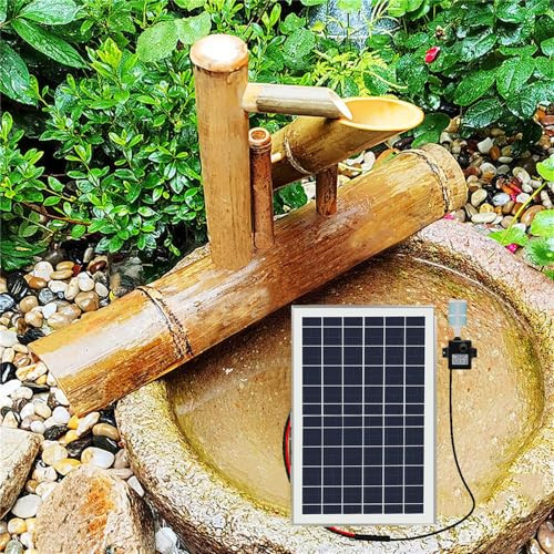 GIQKDZNUO Fontaine Solaire en Bambou de 35 cm, Fontaine à Eau Solaire avec Pompe et Panneau Solaire, décoration de Jardin Zen Feng Shui, pour intérieur et extérieur, Jardin, pelouse
