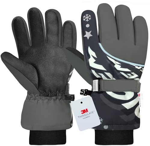 Origem Guantes de Esquí para Niños, Guantes de Invierno Impermeables para Niños, Termicos Guantes de Nieve para 4-14 niños y niñas para Trineo Snowboard Patinaje y Actividades al Aire Libre
