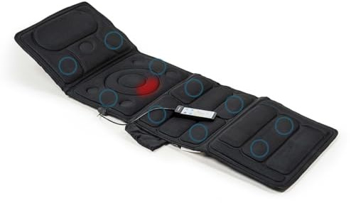 Matelas de Massage Electrique Chauffant, 156 x 54 cm, 10 moteurs vibrants, 5 modes de massage, 3 niveaux d’intensité, chauffage ciblé Lombaire, Pliable, Télécommande filaire, Poche latérale