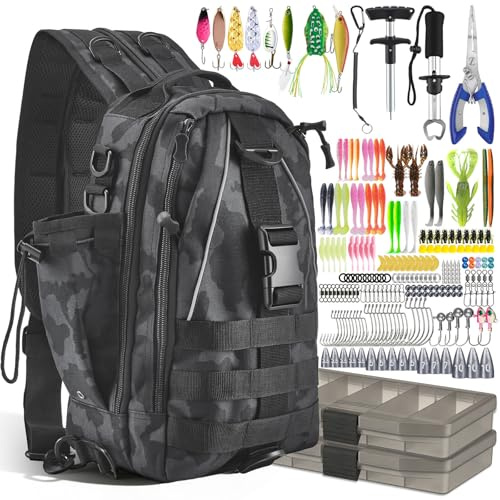 Eirolace 209-teiliges Angelset Komplett, 40L Liter Wasserdichter Angelrucksack mit Boxen, Angelzange, Hakenentferner für Angeln,Camping,Wandern,Angeln, Köderboxen & mehr – Für Süß und Salzwasser