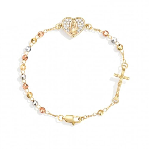 Bracciale Rosario Donna Vergine Maria - Delicato Gioiello Vergine di Guadalupe Come Religioso Cattolico Regalo per Amico Cresima Battesimo Prima Comunione Pasqua e la Madrina (Oro-Amore Rosario)