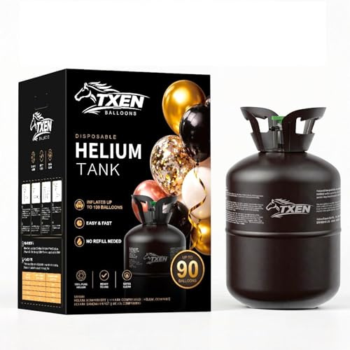 TXEN Disposable Helium Tank, 22L, Fills up to 90 Latex Balloons, Portable for Parties, Includes 50 Balloons and Ribbon