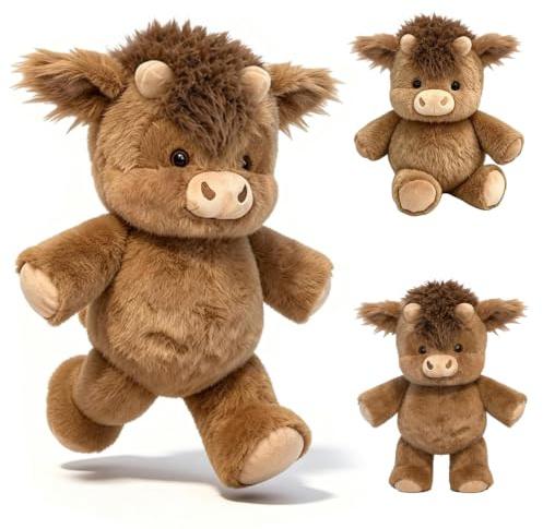Mucca Morbido Peluche, Peluche Highland Cow, Peluche Che Corre, Running Cow Plush, Peluche Che Corre Cartoon, Bambola Da Vitello Che C0rre, P-eluche Vitello C0rsa, Regalo per Fan e Famiglia (A)