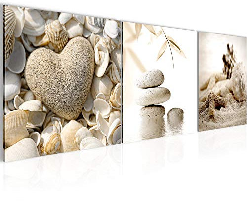 Runa Art - Cuadros Playa Piedras 120 x 40 cm Cuadro in Lienzo no Tejido Beige Moderno Decoración de Pared 501633a