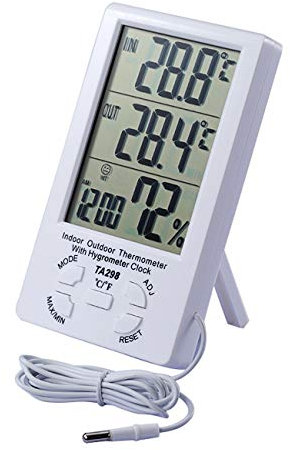 JZK TA298 Digital LCD indoor and outdoor temperature hygrometer temperature & humidity monitor meter gauge for home or office, white