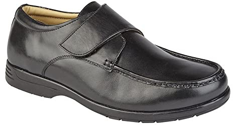 Albie herr läder extra bred passform touch fästande loafers, Svart, 42.5 EU